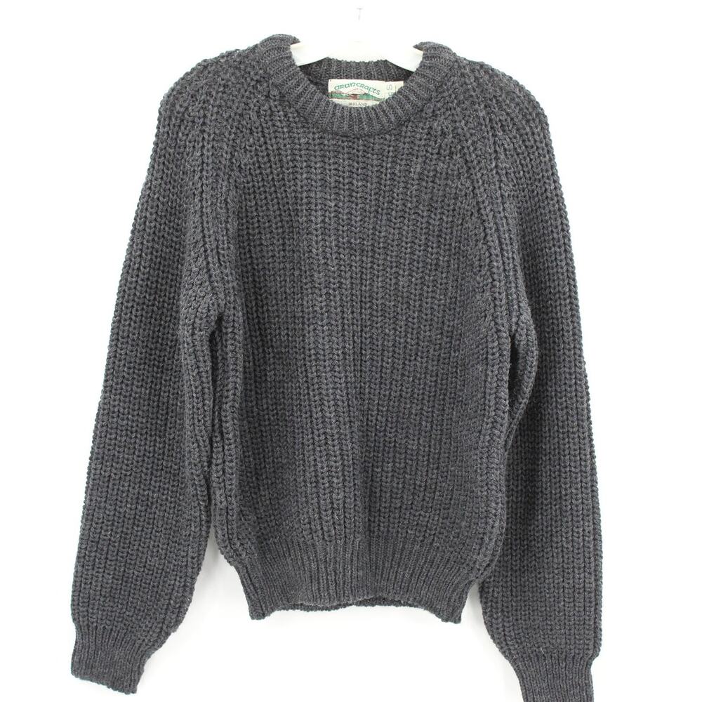 Aran Crafts Chunky Sweater Men's Sz Small 100% Wool Dark Gray